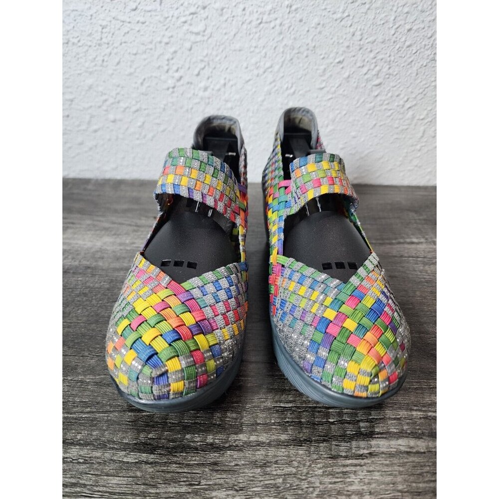 St Johns Bay Multi-Color Karma Mary Jane Woven Stretch Wedge Heel Shoe SZ 8